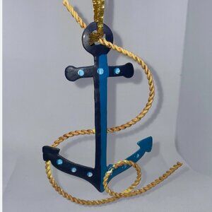 Nautical Boat Anchor Christmas Ornament Blue Metal Vintage -  5"